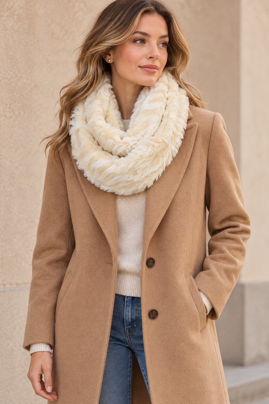 Pandemonium Seattle Ivory Faux Fur Infinity Loop Scarf Handmade USA